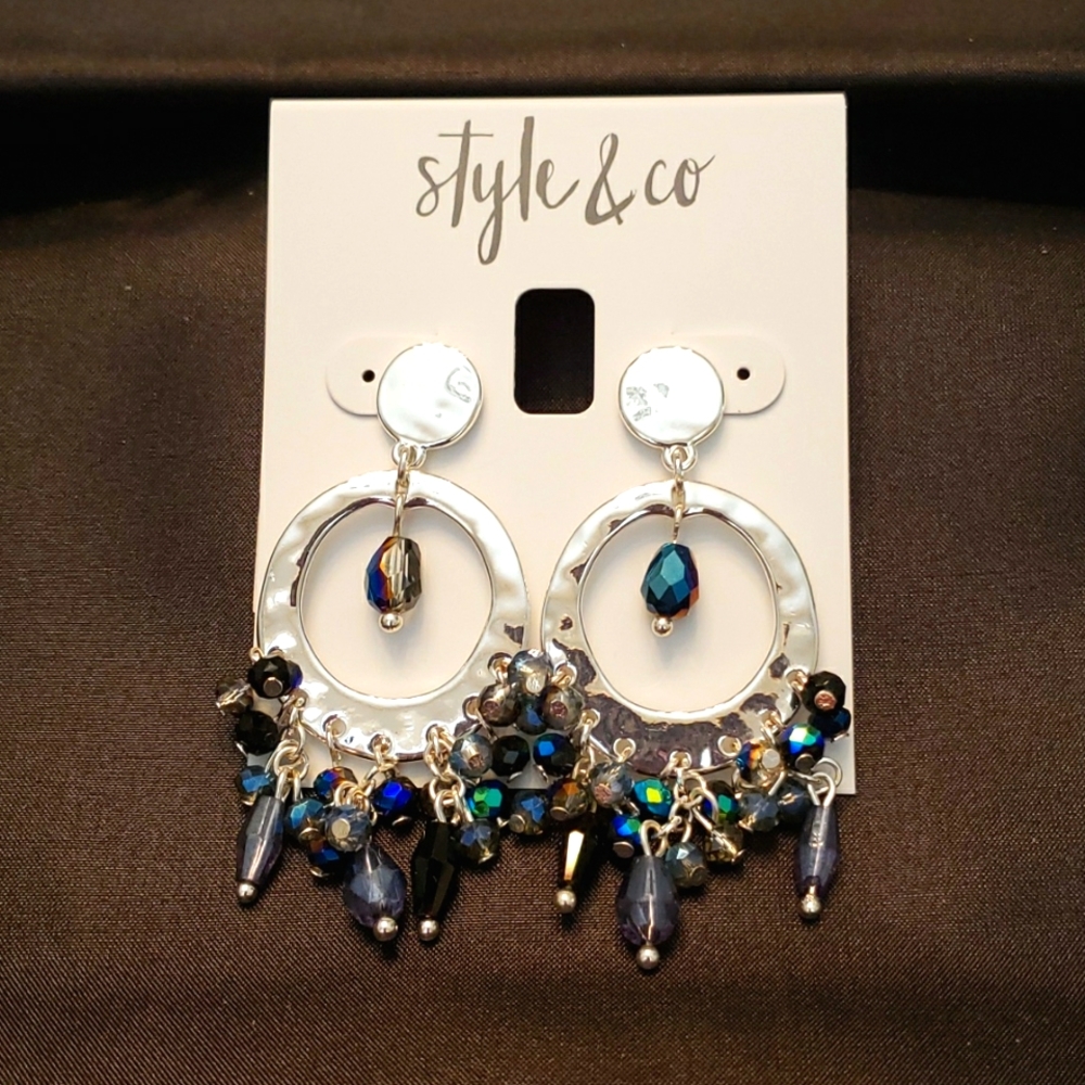 Blue Beaded Tower Earrings